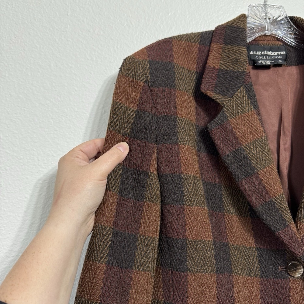 Liz Claiborne Herringbone Blazer Womens Size 8 Vintage USA Union Made READ DESC. - Picture 10 of 13